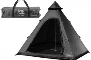 Summit 4 Person Tipi Tent Black 300 x 275 x 205cm Camping Easy Storage Sleepovers 
